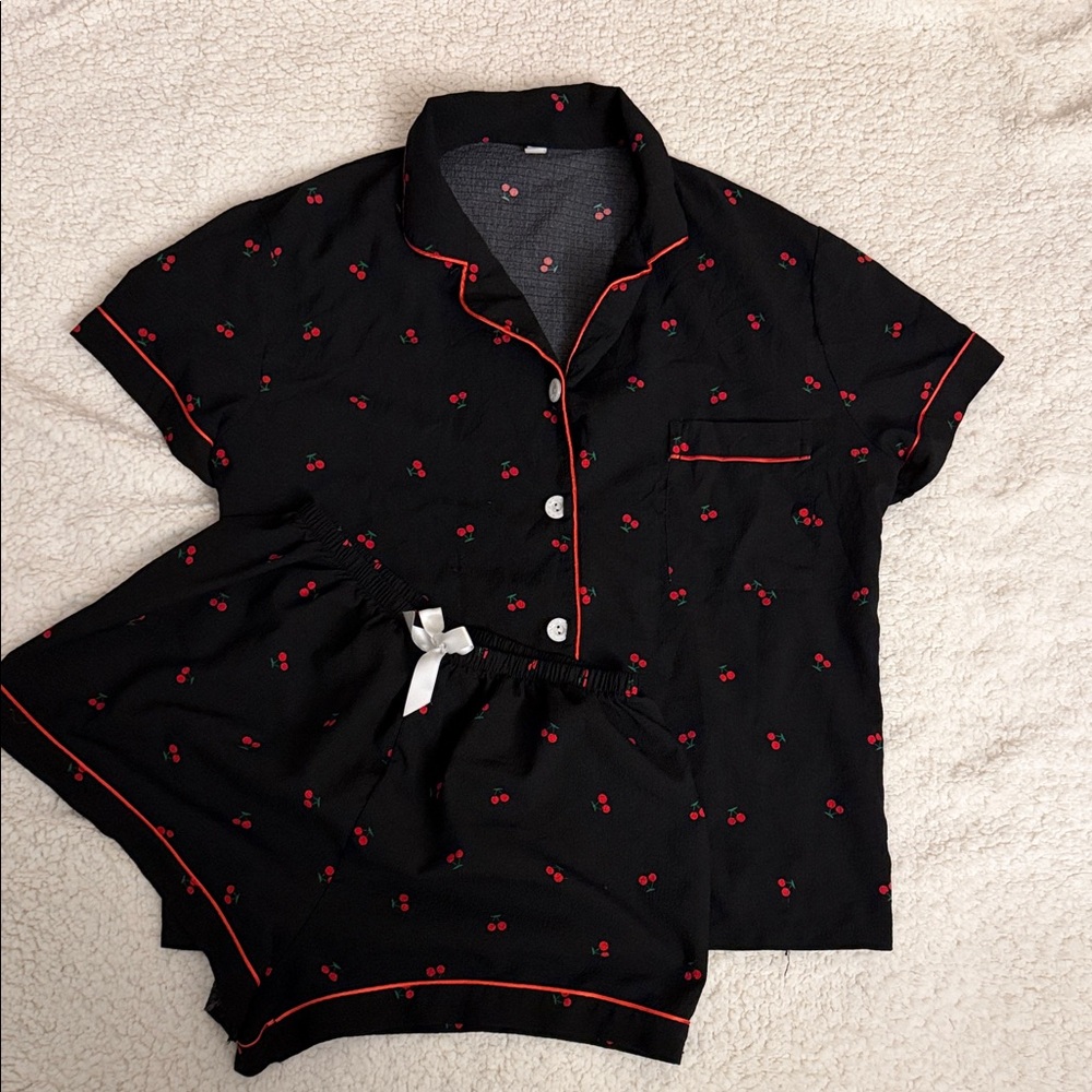 Black Cherry Print Pajama Set